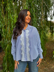 Navy Lace Detail Striped Shirt Rosie