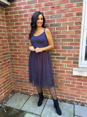 Navy Half Mesh Slip Olivia