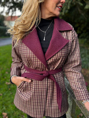 Wine Checked Belted Jacket Clementine