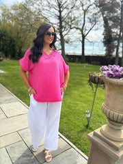 White Bubble Cotton Trousers