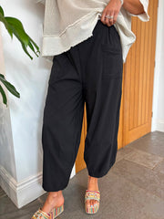 Black Barrel Leg Pocket Front Trousers