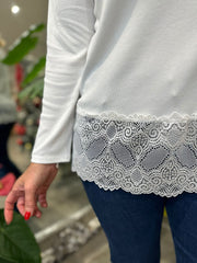White Ribbed Lace Trim Top Madeline