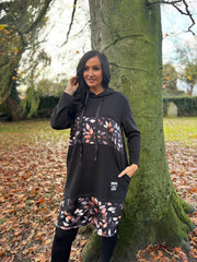 Black Leaf Panel Sweat Dress Savana