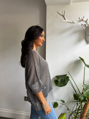 Charcoal Distressed Trim Net Top Shirley