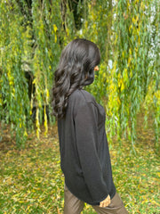 Black Gathered V Neck Top Elsie