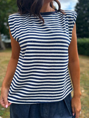 Navy Sleeveless Diamante Stripe Top Caitlyn