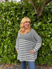 Grey Stripe Knitted Jumper Anne
