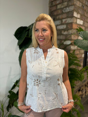 White Embroidered Sequin Sleeveless Top Yara