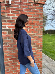 Navy Boho Daisy Bubble Cotton Top Skye