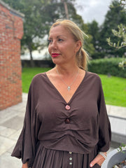 Chocolate Ruched Pebble Button Top Kate