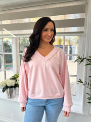 Pink Slogan V Neck Sweatshirt Dakota