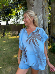 Denim Palm Leaf Top Millie