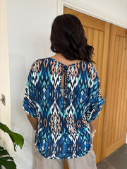 Navy Cold Shoulder Patterned Top Suzie