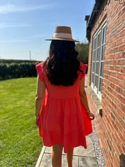 Coral Frill Sleeve Bubble Cotton Dress Alison