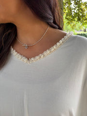 Antique Cream Fringed Neck Top Donna