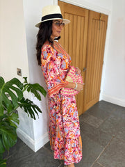 Orange Tropical Tassel Kaftan Dress Orla