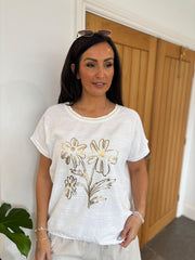 White Metallic Flower Top Kenedy
