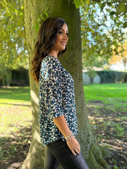 Teal Geometric Print Top Ayla