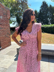 Pink Bubble Cotton Leopard Print Maxi Dress Tillie