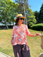 Coral Palm Leaf Knit Top Carolina