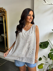 Stone Striped Panel Sleeveless Top Gaynor