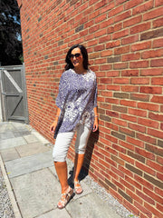 Navy Baroque Floral Print Top Maggie