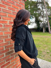 Black Soft Cord Hooded Jacket Trina