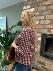 Wine Checked Drawstring Top Miranda