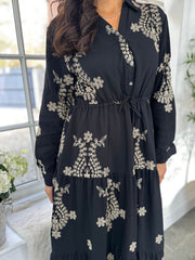 Black Gold Embroidery Shirt Dress River