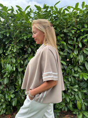 Mocha Stripe Detail Button Top Leona
