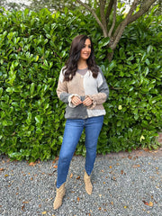 Grey Colour Block chunky Cardigan Elice