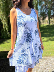 White Floral Print Sleeveless Dress Lilia