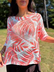 Coral Palm Leaf Knit Top Carolina