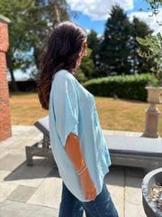 Light Blue Embroidered Floral Top Frankie