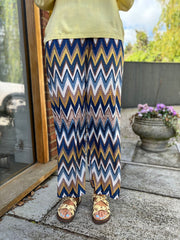 Navy Zig Zag Wide Leg Trousers