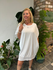 White Crochet Trim Dress Sabrina