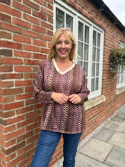 Wine Pattern Stripe Shimmer Top Freya