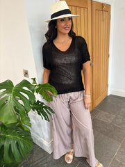 Black Short Sleeve Loose Knit Kirsty