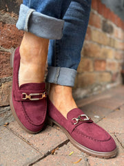 Wine Faux Suede Chain Loafer