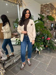 Light Camel Leopard Bow Cardi Georgina