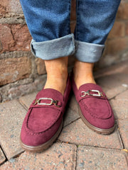 Wine Faux Suede Chain Loafer
