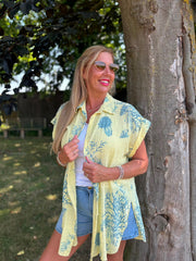 Lemon Blue Coral Print Blouse Stacey