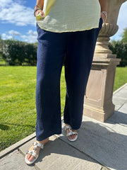 Navy Bubble Cotton Trousers