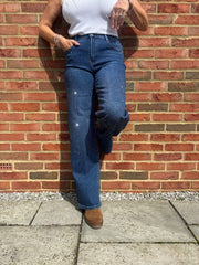 Denim Diamante Wide Leg Jeans
