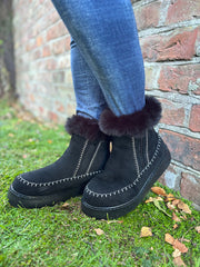 Black Faux Suede Lined Boots