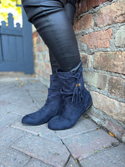 Navy Faux Suede Slouch Boots