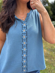 Denim Flower Detail Vest Top Nina