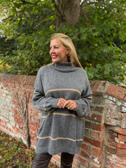 Grey Striped Roll Neck Knit Rachel
