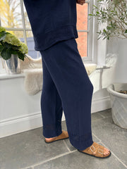 Navy Bubble Cotton Trouser Set Hayley