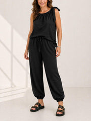 Black Sleeveless Tie Detail Co-Ord Ashley